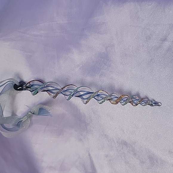 OR7 Gold Green Light Blue - Handblown Glass Icicle Ornament - Picture 1 of 4